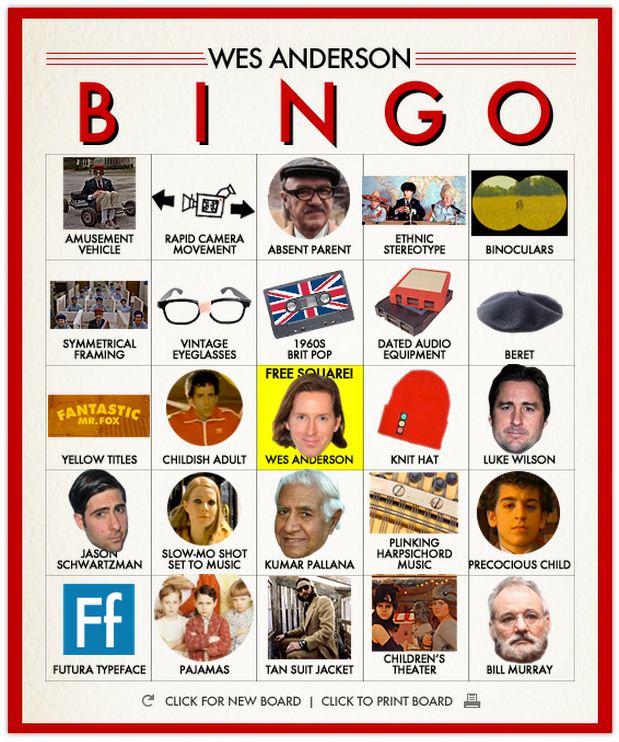 wes anderson bingo