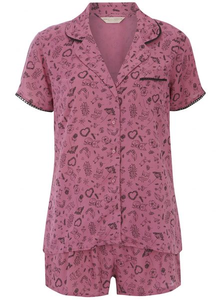 Raspberry woodland print short PJ set from Dorothy Perkins