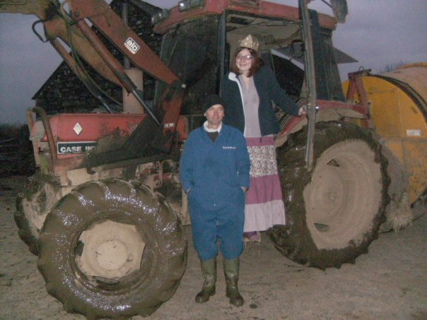 driving a red tractor on christmas day
