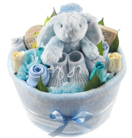 baby boy nappy cake arrangement from tesco