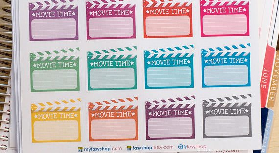 movie time stickers from etsy