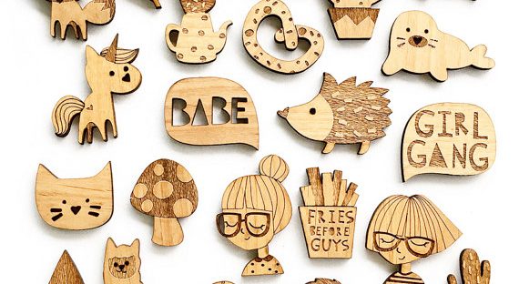 set of wooden brooches by hello miss may from etsy