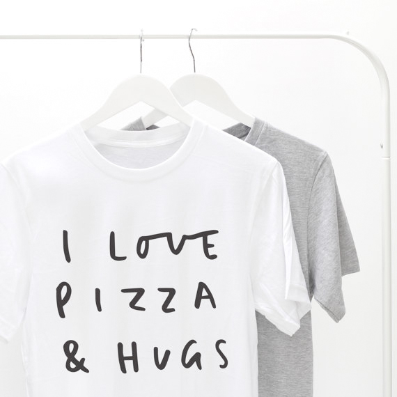 pizza and hugs tshirt from etsy