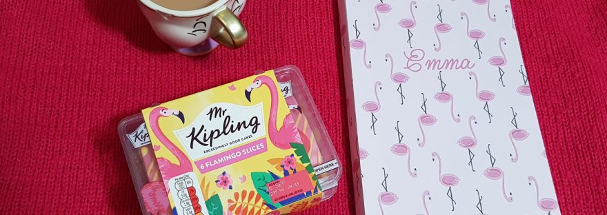 Flamingo cake and notebook
