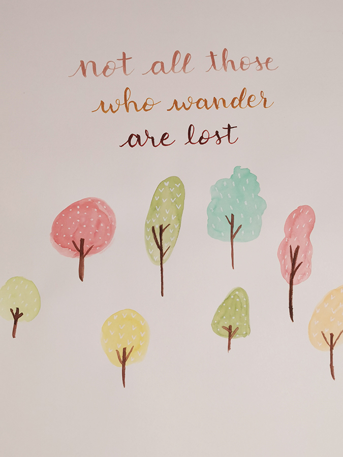 not all those who wander are lost lettering
