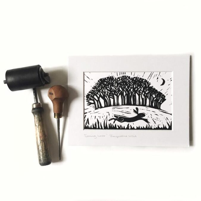 Hare linocut print from Glitter & Earth