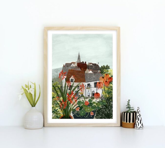 English Village Rooftop Print from Katy Pillinger